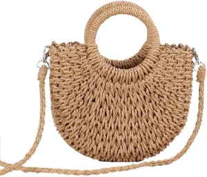 Rattan Crossbody Bags for Women Handmade Woven Purse Travel Sling Bag Crossbody Shoulder Handbag Beach Top-Handle Bag