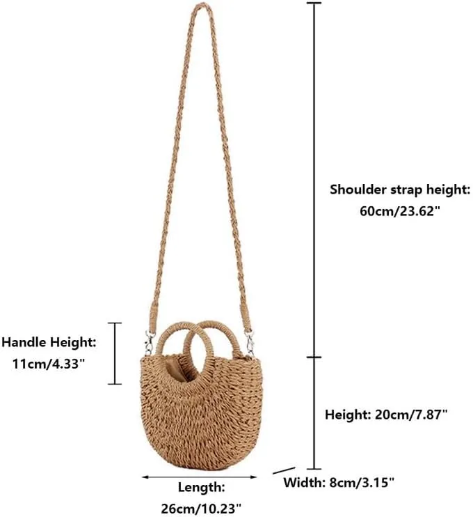 Rattan Crossbody Bags for Women Handmade Woven Purse Travel Sling Bag Crossbody Shoulder Handbag Beach Top-Handle Bag