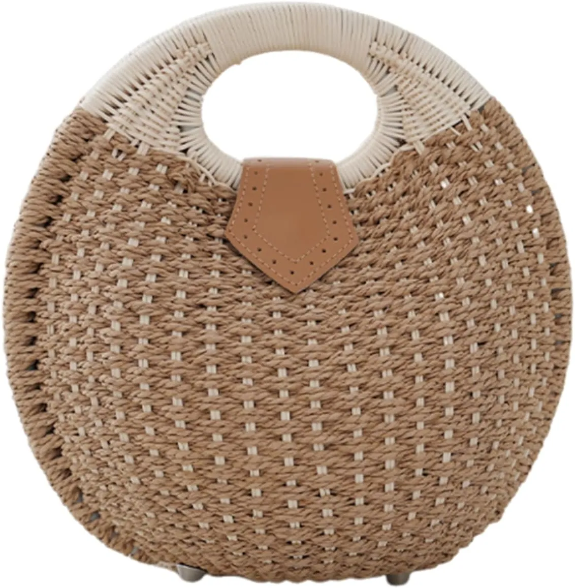Rattan Handbags for women, Handwoven Straw Bag, Summer Beach Rattan Tote Bag, Round Handle Ring Purses, Retro Woven Shell Bag