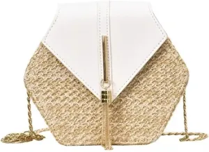 Rattan Women Shoulder Bags Chic Hexagon Wicker Woven Crossbody Bag Lady Beach Bags Handmade Small Purses