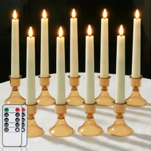 Raycare 9 Pcs Flameless Taper Candles, Battery Operated Candlesticks Require 2 AAA Batteries (NOT Included),6.7 Inches Taper Candlesticks with Holders, Flickering LED Window Candles with Remote Timer