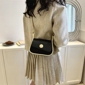 realaiot  Color Contrast Crossbody Bag, Vintage Saddle Bag For Women, Small Snap Button Flap Purses