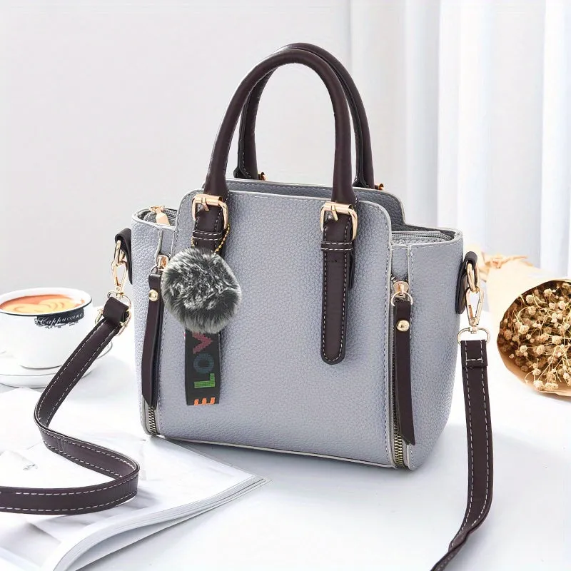 realaiot  Fashion Zipper Decor Handbag, Small PU Crossbody Bag, Women's Top Handle Satchel Purses