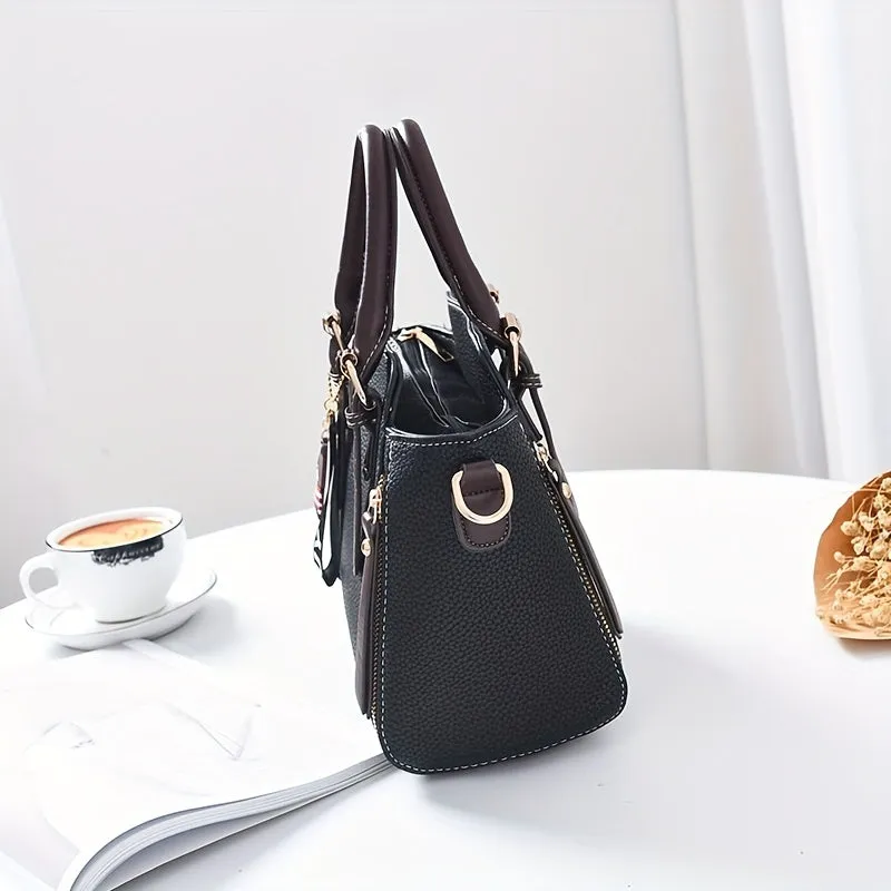 realaiot  Fashion Zipper Decor Handbag, Small PU Crossbody Bag, Women's Top Handle Satchel Purses