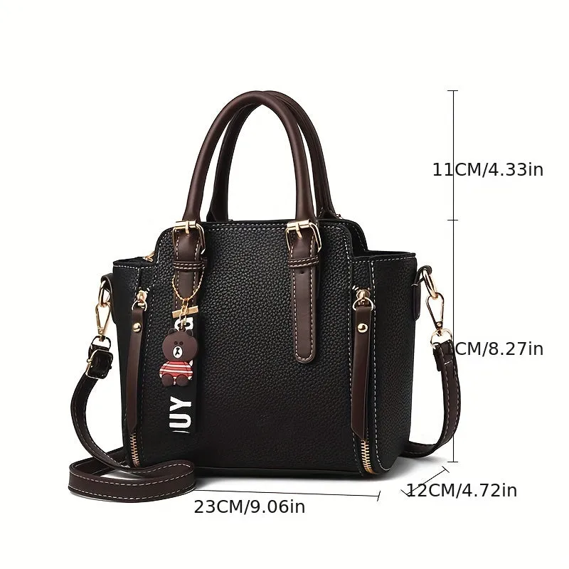 realaiot  Fashion Zipper Decor Handbag, Small PU Crossbody Bag, Women's Top Handle Satchel Purses