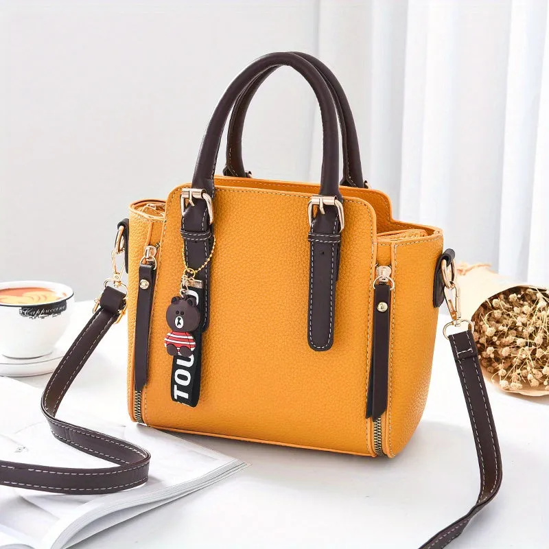 realaiot  Fashion Zipper Decor Handbag, Small PU Crossbody Bag, Women's Top Handle Satchel Purses