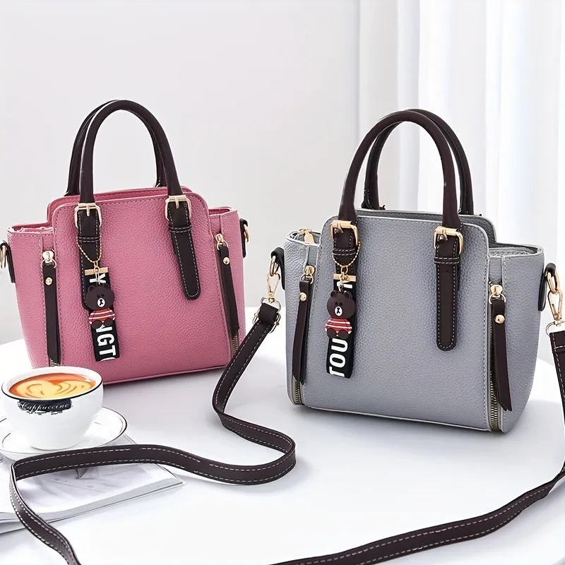 realaiot  Fashion Zipper Decor Handbag, Small PU Crossbody Bag, Women's Top Handle Satchel Purses