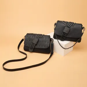 realaiot  Gothic Studded Decor Crossbody Bag, Skull Pattern Shoulder Bag, Women's Chain Underarm Purses