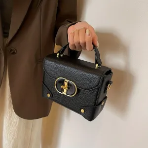realaiot  Mini Box Handbag For Women, Turn Lock Crossbody Bag, Fashion PU Leather Square Purses