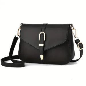 realaiot  Simple Crossbody Bag For Women, Buckle Decor Shoulder Bag, Small Faux Leather Square Purses