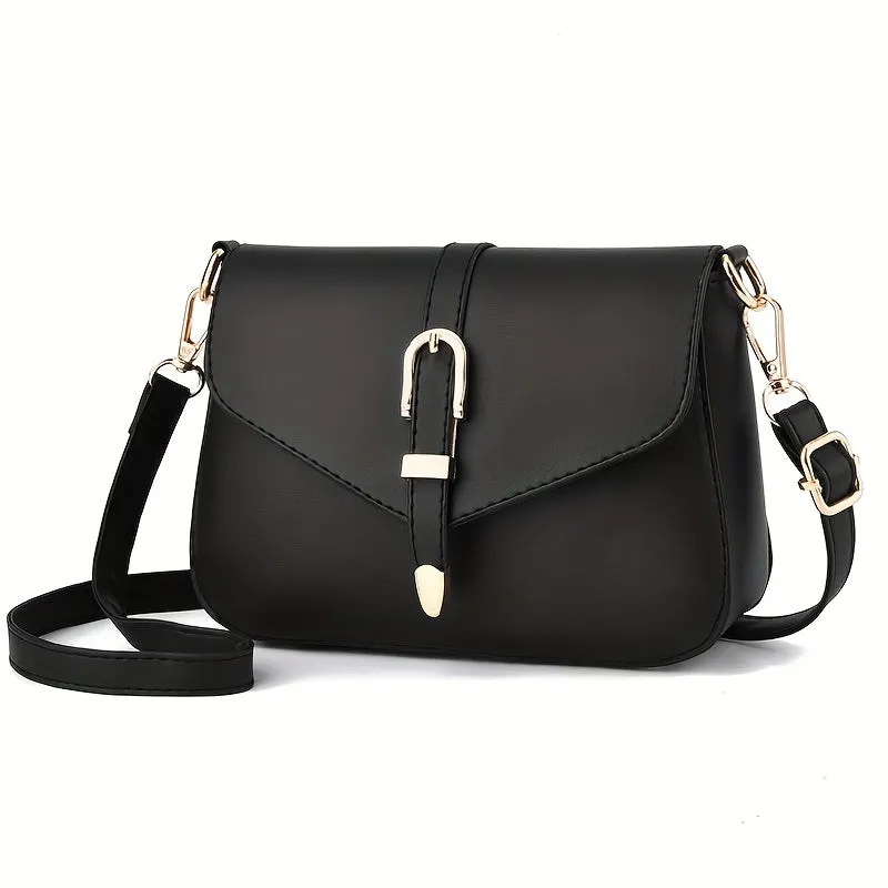 realaiot  Simple Crossbody Bag For Women, Buckle Decor Shoulder Bag, Small Faux Leather Square Purses