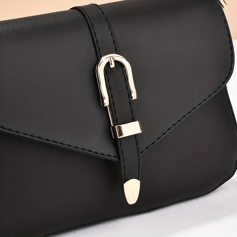 realaiot  Simple Crossbody Bag For Women, Buckle Decor Shoulder Bag, Small Faux Leather Square Purses
