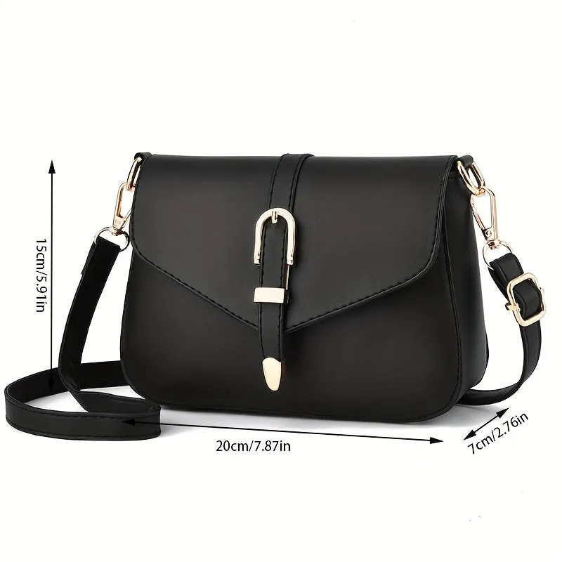 realaiot  Simple Crossbody Bag For Women, Buckle Decor Shoulder Bag, Small Faux Leather Square Purses