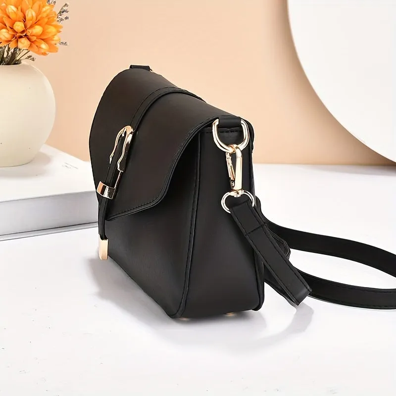 realaiot  Simple Crossbody Bag For Women, Buckle Decor Shoulder Bag, Small Faux Leather Square Purses