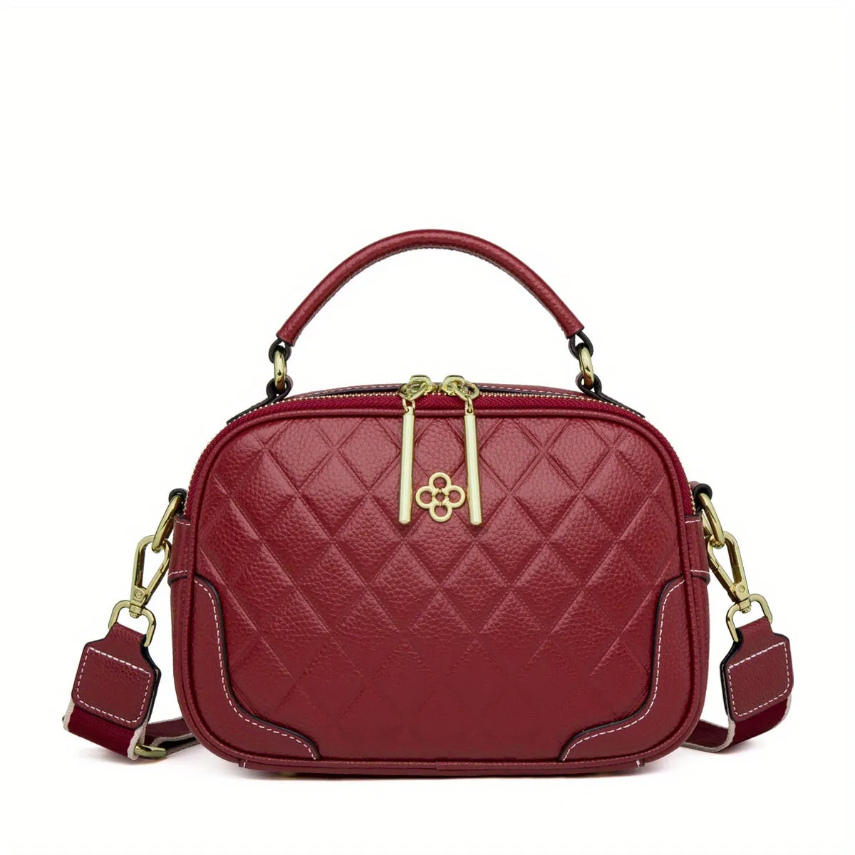 realaiot  ZOOLER Argyle Embossed Handbag, Fashion Leather Crossbody Bag, Women's Multi Zipper Purses