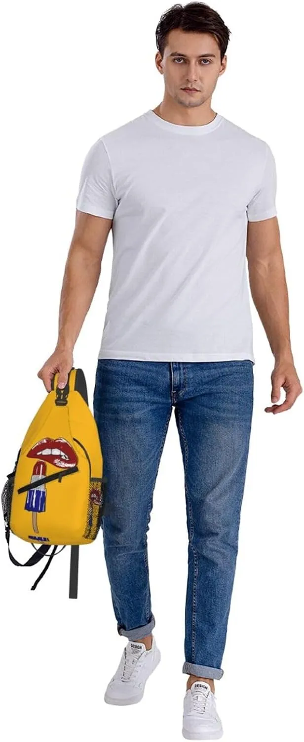 Red Lipstick Lips Black Polka Dots Crossbody Bag Cross Chest Bag Adjustable Sling Backpack Sports Gym Shoulder Bags Travel Cycling Daypack Diagonally Casual Rucksack