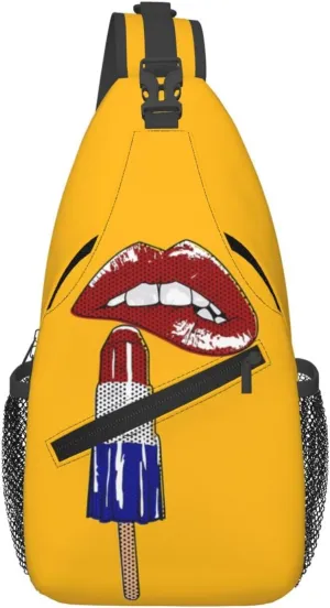 Red Lipstick Lips Black Polka Dots Crossbody Bag Cross Chest Bag Adjustable Sling Backpack Sports Gym Shoulder Bags Travel Cycling Daypack Diagonally Casual Rucksack