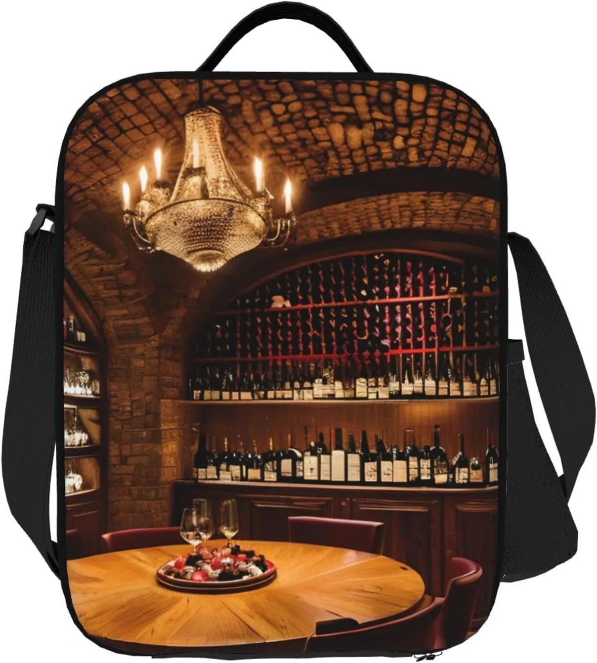 Red Wine Cellar Picture Insulated Lunch Bag,Lunch Tote Cooler Reusable Lunch Pail Outdoors Meal Bag For Women Men