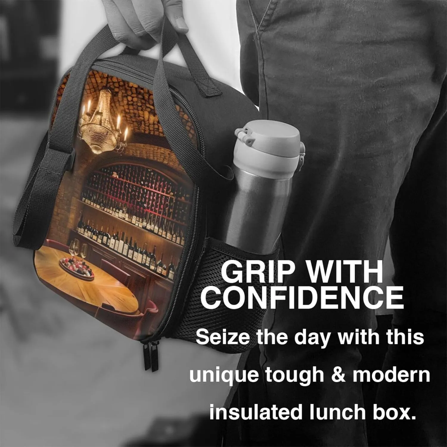 Red Wine Cellar Picture Insulated Lunch Bag,Lunch Tote Cooler Reusable Lunch Pail Outdoors Meal Bag For Women Men