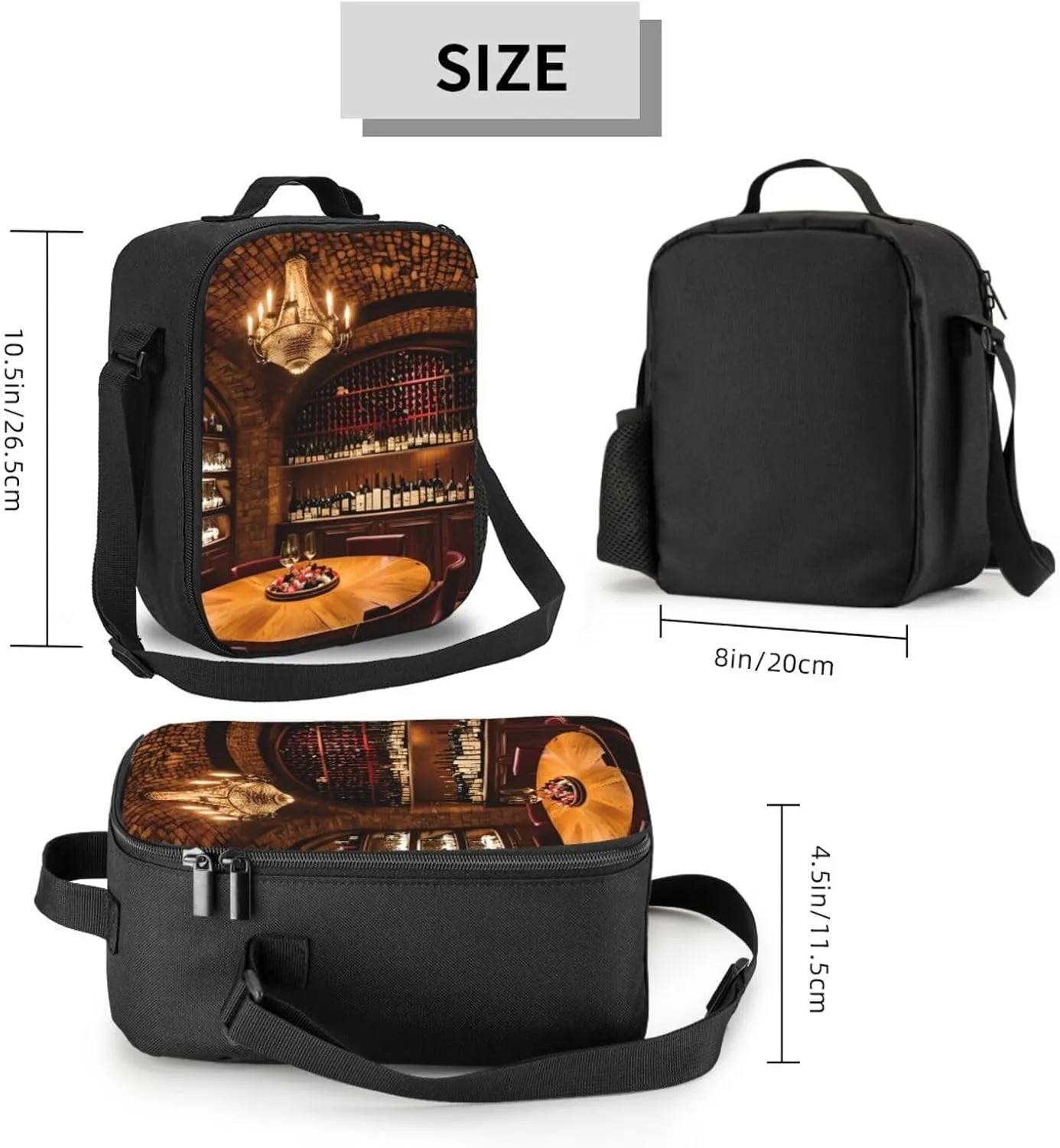 Red Wine Cellar Picture Insulated Lunch Bag,Lunch Tote Cooler Reusable Lunch Pail Outdoors Meal Bag For Women Men