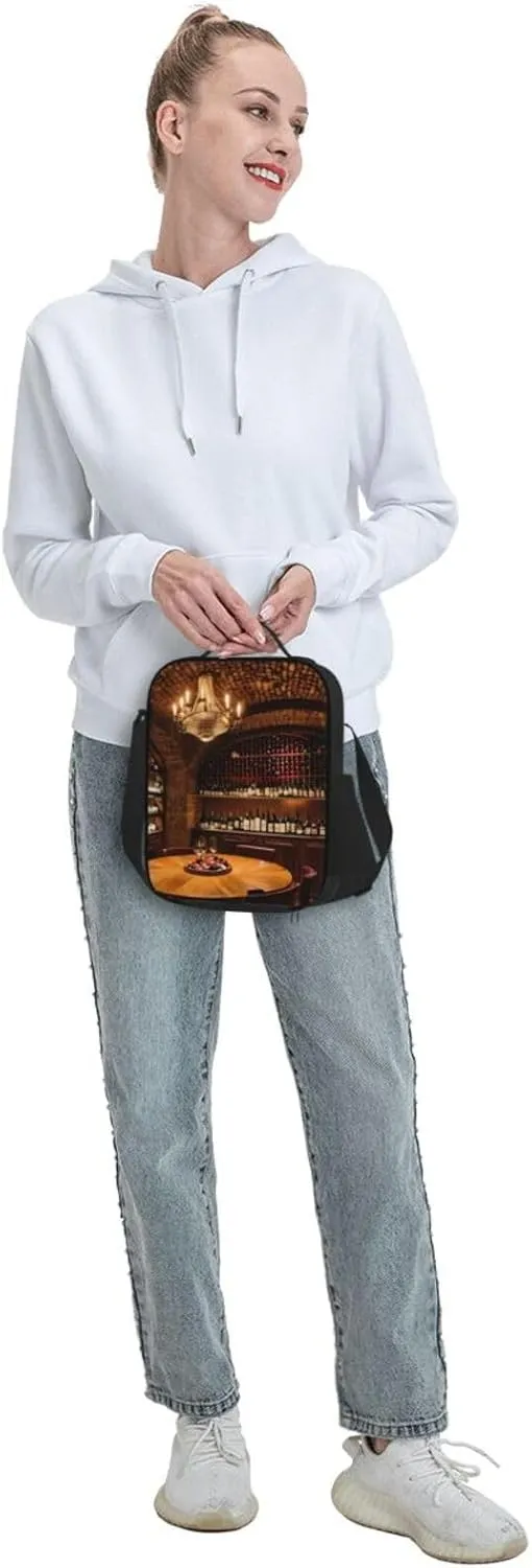 Red Wine Cellar Picture Insulated Lunch Bag,Lunch Tote Cooler Reusable Lunch Pail Outdoors Meal Bag For Women Men