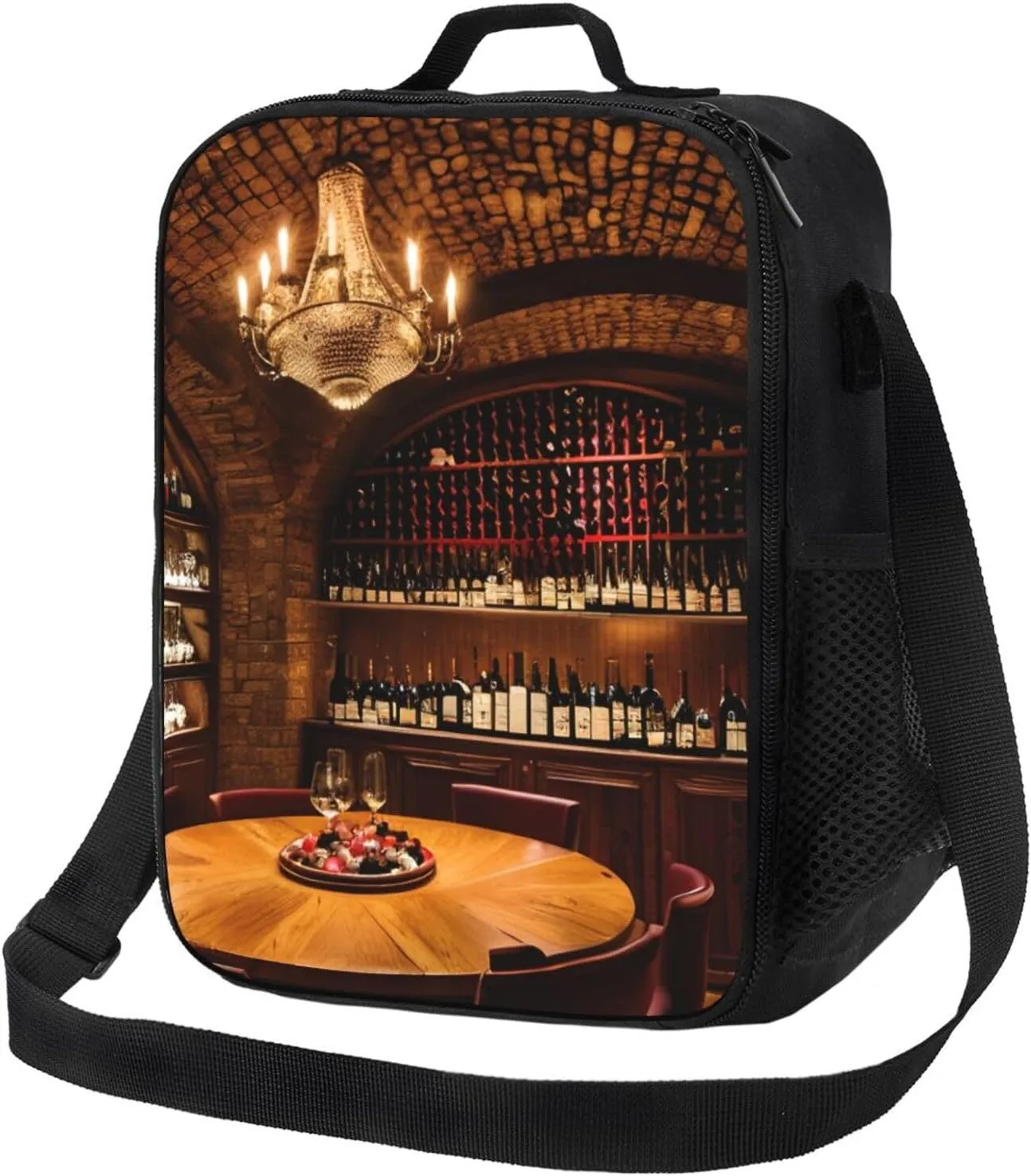 Red Wine Cellar Picture Insulated Lunch Bag,Lunch Tote Cooler Reusable Lunch Pail Outdoors Meal Bag For Women Men