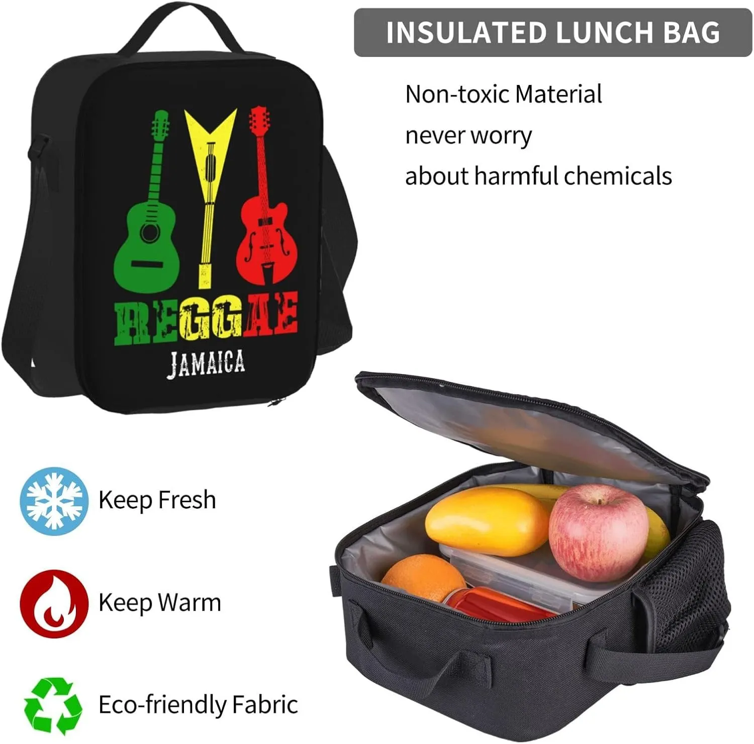 Reggae Guitar Jamaican Music Multifunctional Pocket Backpack Crossbody Lunch Bag Pencil Case 3Pcs Set Large Capacity Backpack