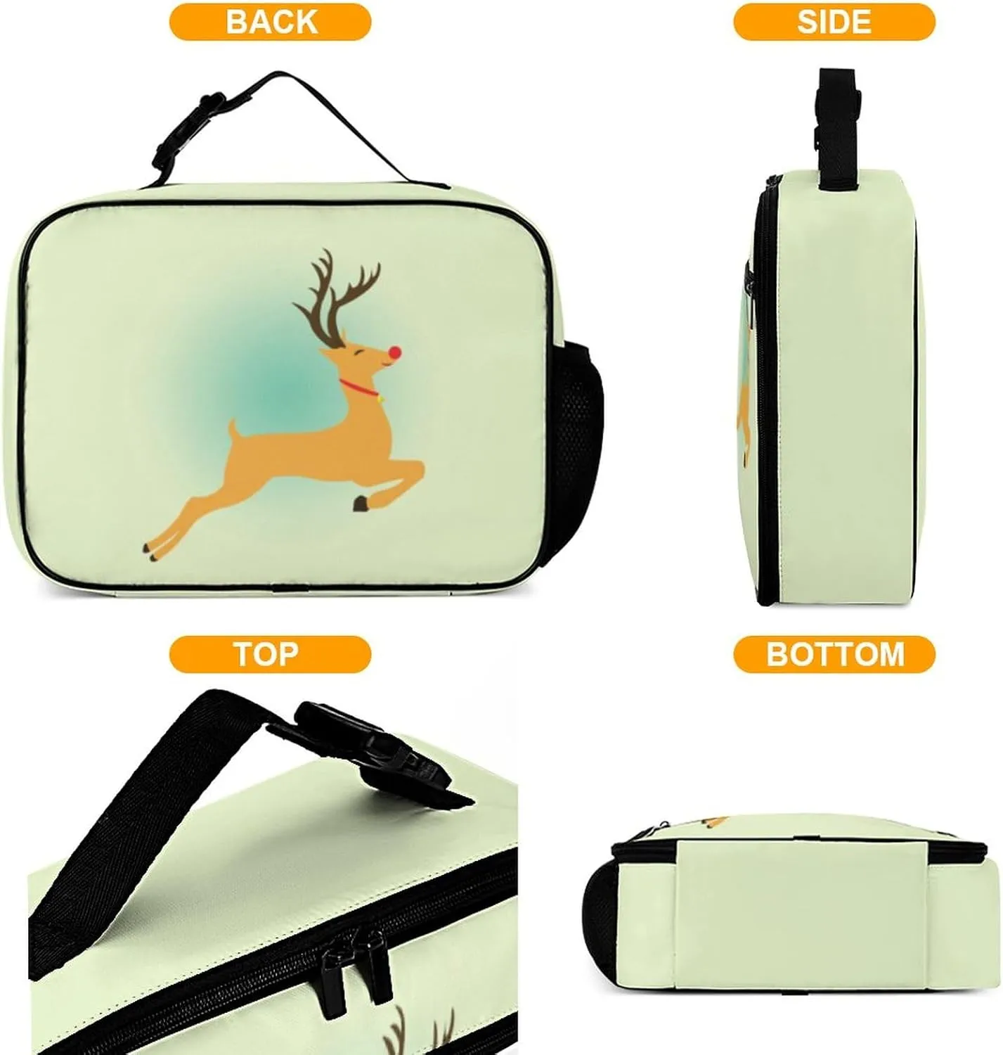 Reindeer Reusable Lunch Box Insulated Lunch Bag Cooler Bag Lunchbox Meal Food Container Tote Bag for Women Kids Girls Boy School Camping Hiking Picnic Beach Travel