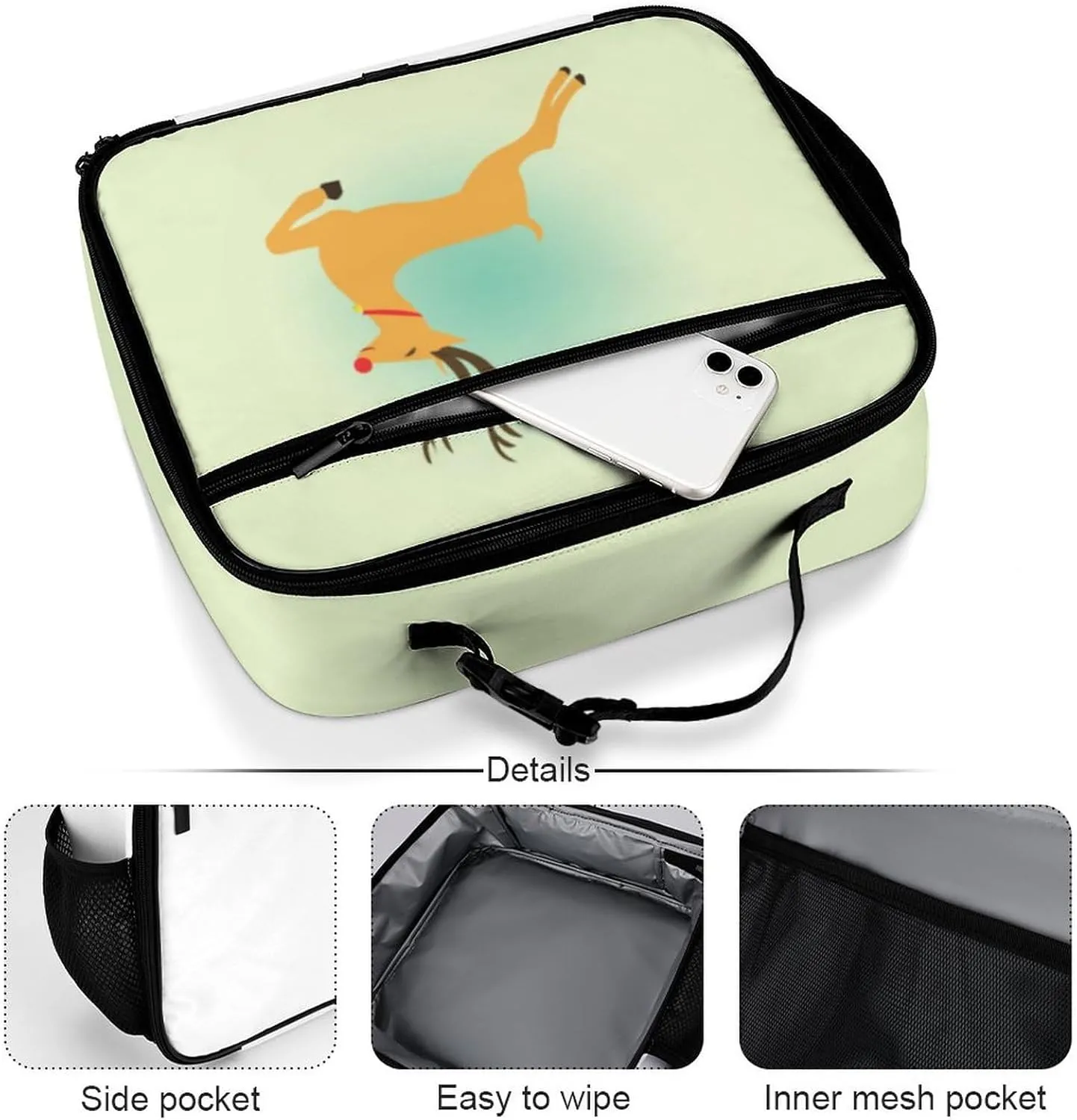 Reindeer Reusable Lunch Box Insulated Lunch Bag Cooler Bag Lunchbox Meal Food Container Tote Bag for Women Kids Girls Boy School Camping Hiking Picnic Beach Travel