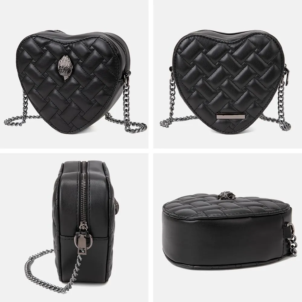 Rejolly Rainbow Stripe Heart Shaped Purse for Women Crossbody Bag Metallic PU Leather Shoulder Bag with Chain Strap