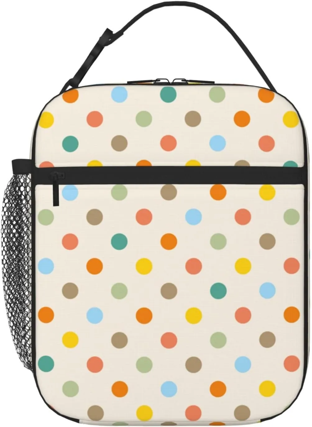 Retro Colorful Polka Dot Insulated Lunch Bag Reusable Cooler Lunch Box Portable Leakproof Thermal Container Tote Bags for Girls Boys School Travel