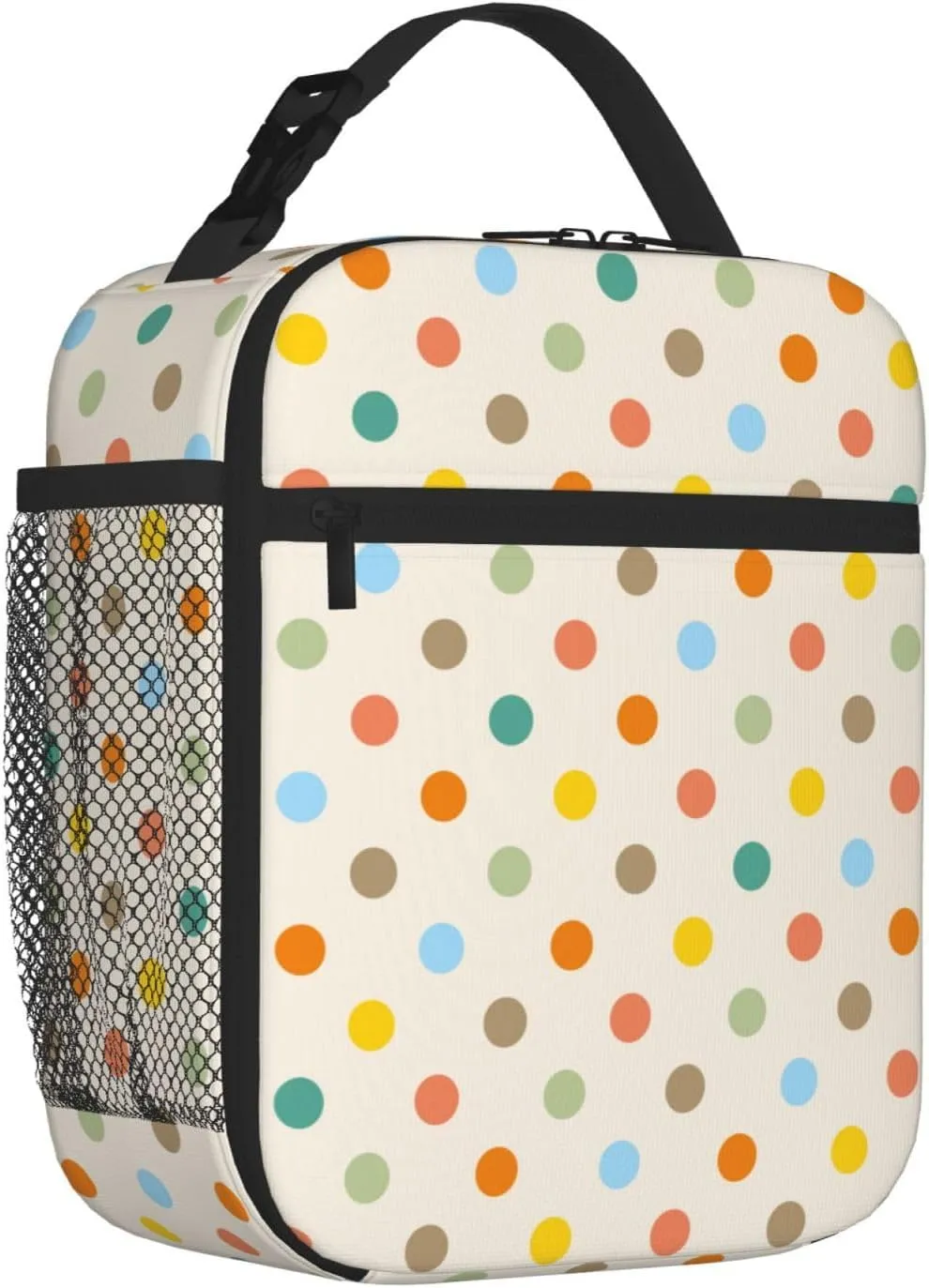 Retro Colorful Polka Dot Insulated Lunch Bag Reusable Cooler Lunch Box Portable Leakproof Thermal Container Tote Bags for Girls Boys School Travel