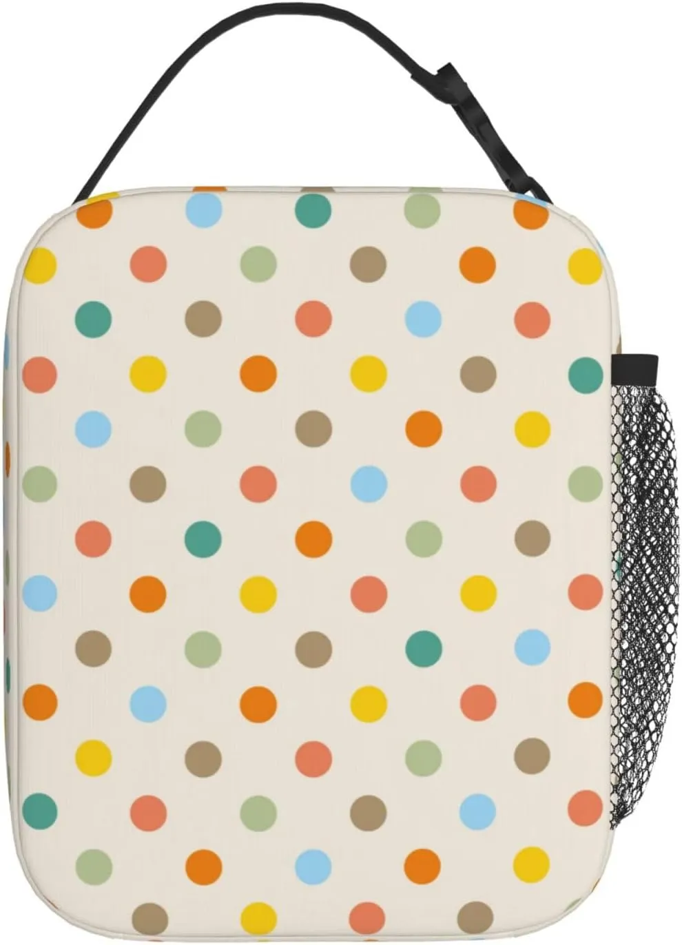 Retro Colorful Polka Dot Insulated Lunch Bag Reusable Cooler Lunch Box Portable Leakproof Thermal Container Tote Bags for Girls Boys School Travel