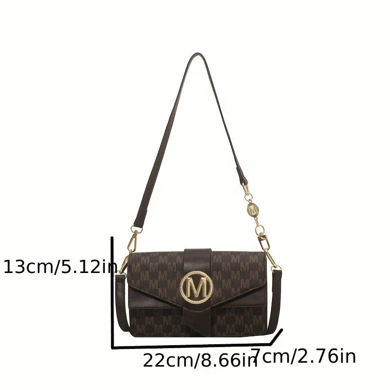 Retro Letter Graphic Crossbody Bag, Women's Chain Shoulder Bag, Trendy Square Handbag & Purses
