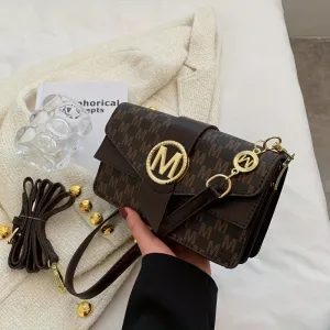 Retro Letter Graphic Crossbody Bag, Women's Chain Shoulder Bag, Trendy Square Handbag & Purses