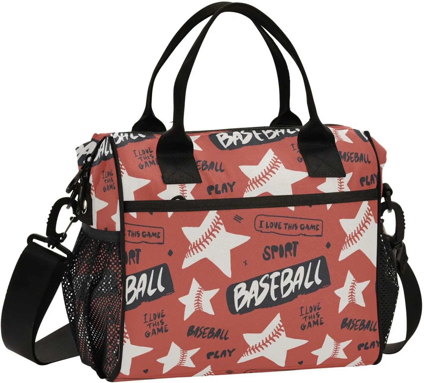 Retro Stars Baseball Decadent Sport Lunch Bag Insulated Lunch Box for Women Cooler Bag Reusable Lunch Tote Bag Men Leakproof Lunchbox with Shoulder Strap School Work Picnic