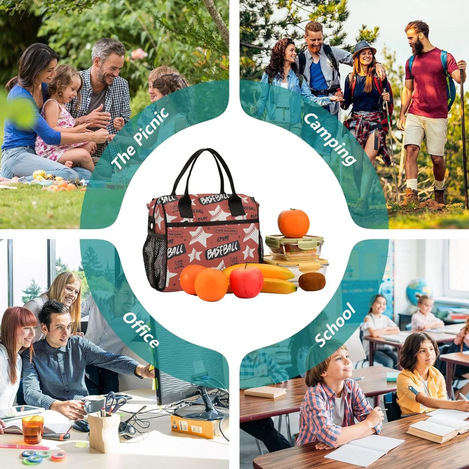 Retro Stars Baseball Decadent Sport Lunch Bag Insulated Lunch Box for Women Cooler Bag Reusable Lunch Tote Bag Men Leakproof Lunchbox with Shoulder Strap School Work Picnic
