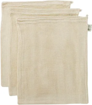 Reusable Produce Shopping and Storage Bags, Drawstring, Washable Organic Cotton Mesh, X Large 3 pack