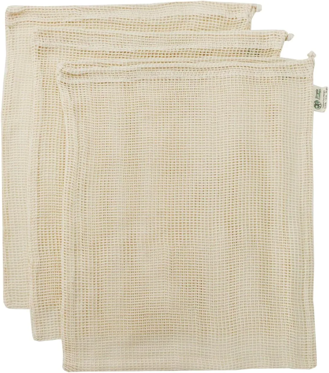 Reusable Produce Shopping and Storage Bags, Drawstring, Washable Organic Cotton Mesh, X Large 3 pack