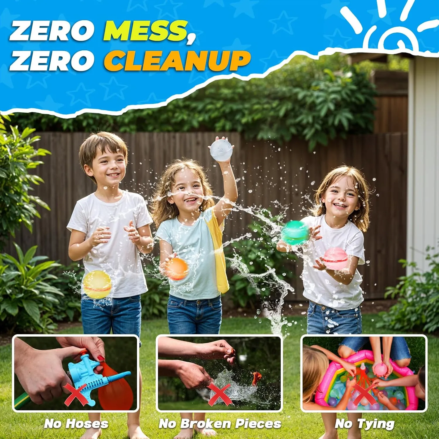 Reusable Water Balloons with Mesh Bag, Latex-Free Silicone Quick Self-Sealing Water Splash Bomb for Kids Adults Water Game, Bath Toy, Pool Toy, Summer Party Supplies (8PCS)