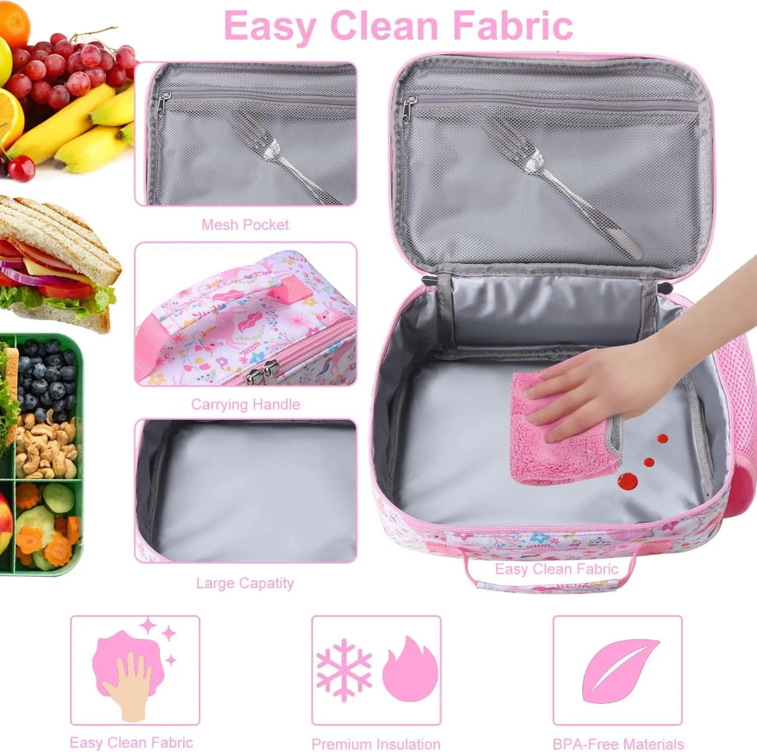 RHCPFOVR Kids Lunch Bag - Insulated Lunch Box for Boys Girls,Washable Lunch Bag and Reusable Toddler Leak-proof Lunchbox for School and Daycare