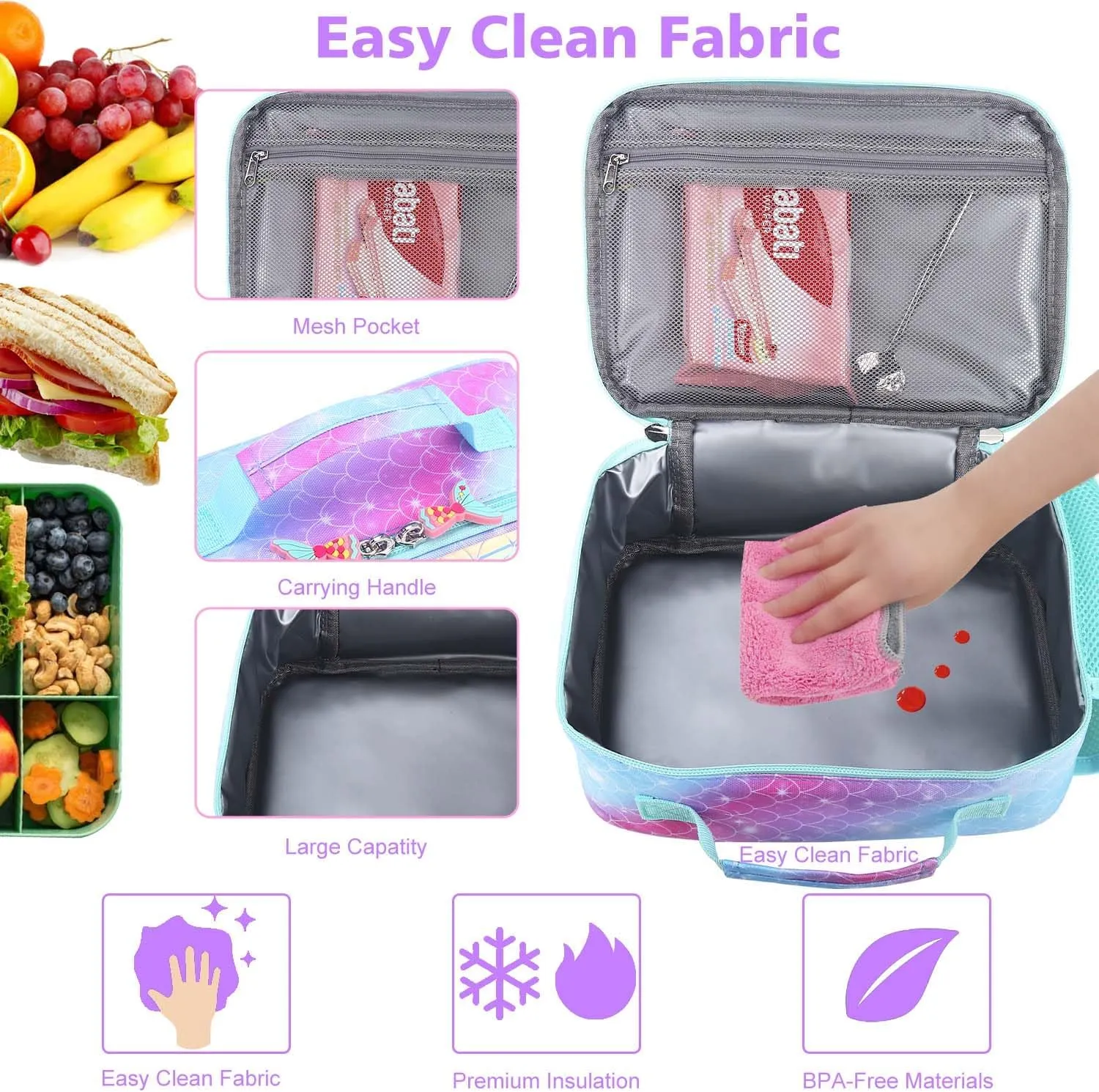 RHCPFOVR Kids Lunch Box for Girls Teens Insulated Lunch Bag Reusable Lunch Tote Kit for School Travel