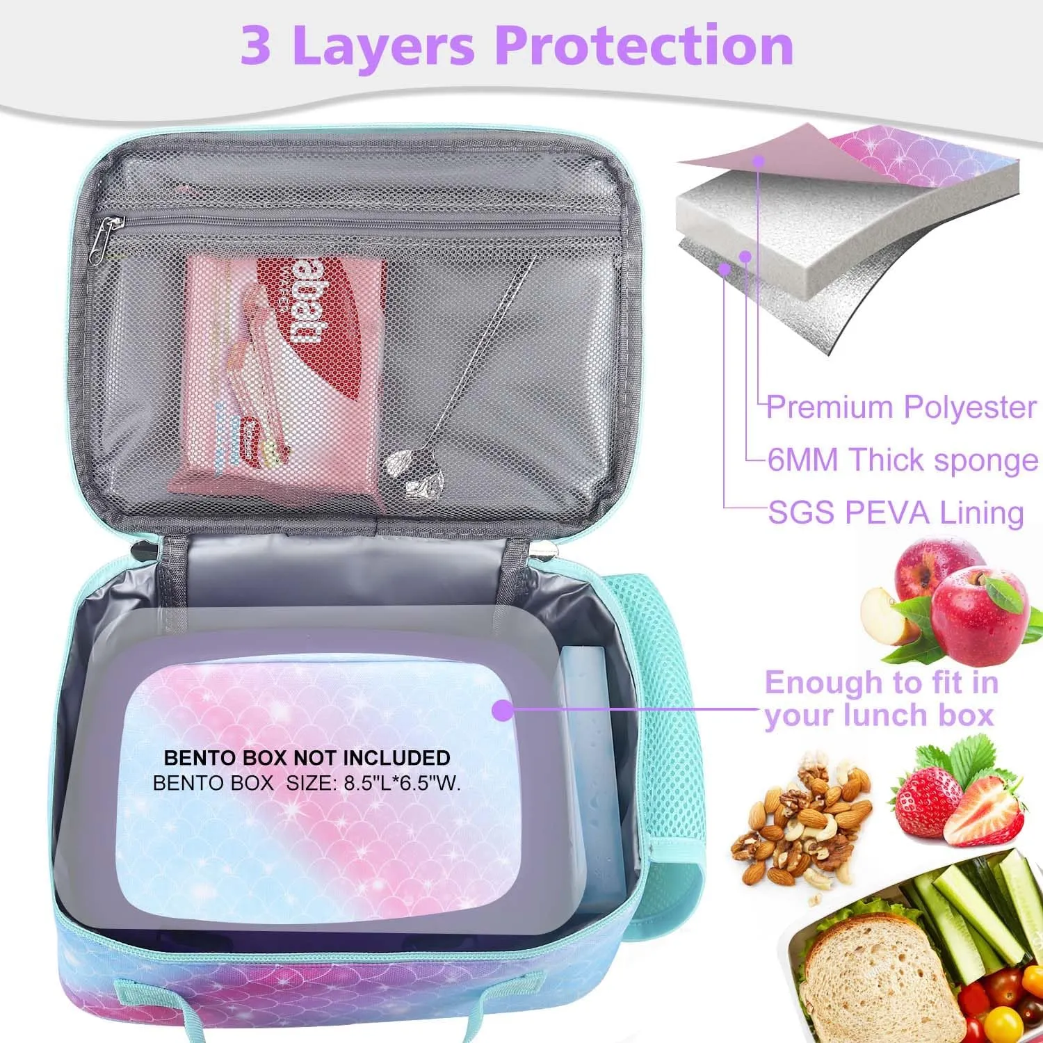 RHCPFOVR Kids Lunch Box for Girls Teens Insulated Lunch Bag Reusable Lunch Tote Kit for School Travel