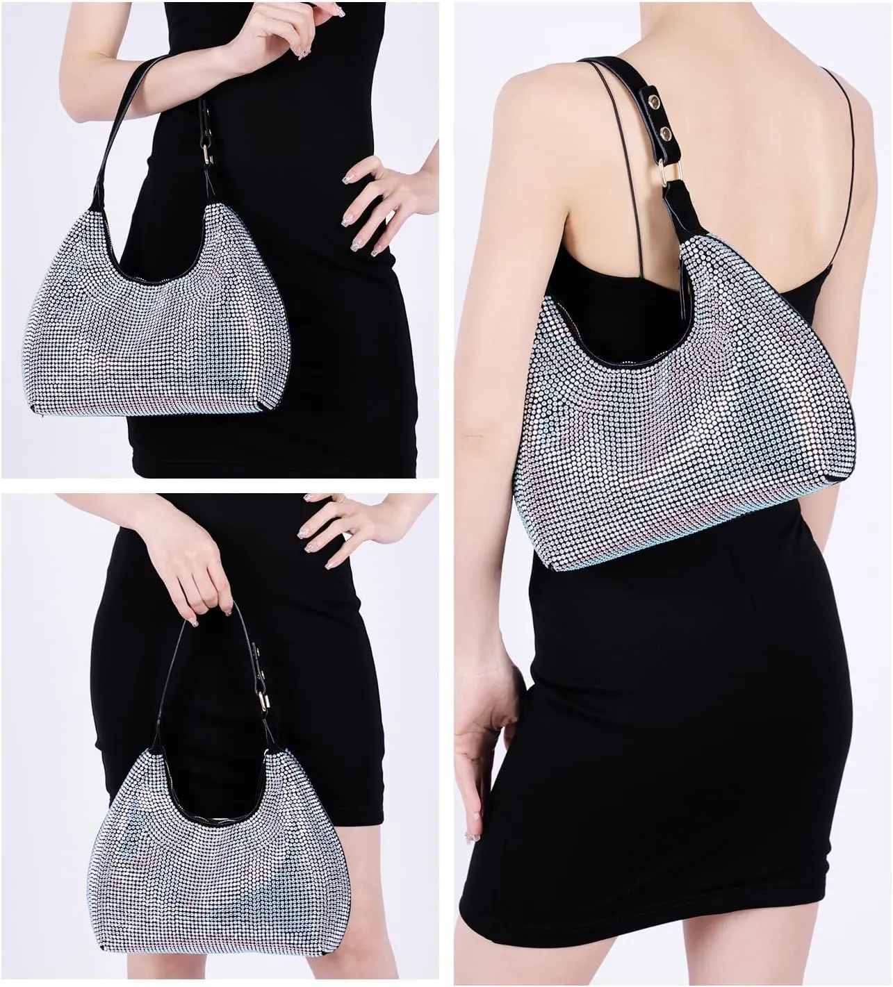 Rhinestone Handbag Purse Bling Clutch Purses for Women Evening Shoulder Diamond Purse Crystal Party Prom Hobo Bag
