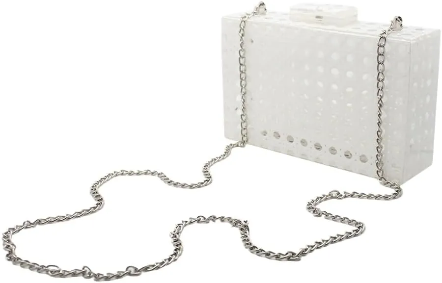 RomanticDesign Women Acrylic Handbag Rattan Woven Pattern Square Box Crossbody Handbag Shoulder Bag Chain Purse