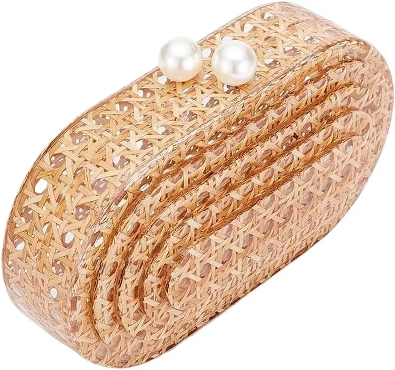 RomanticDesign Women Acrylic Handbag Rattan Woven Pattern Square Box Crossbody Handbag Shoulder Bag Chain Purse