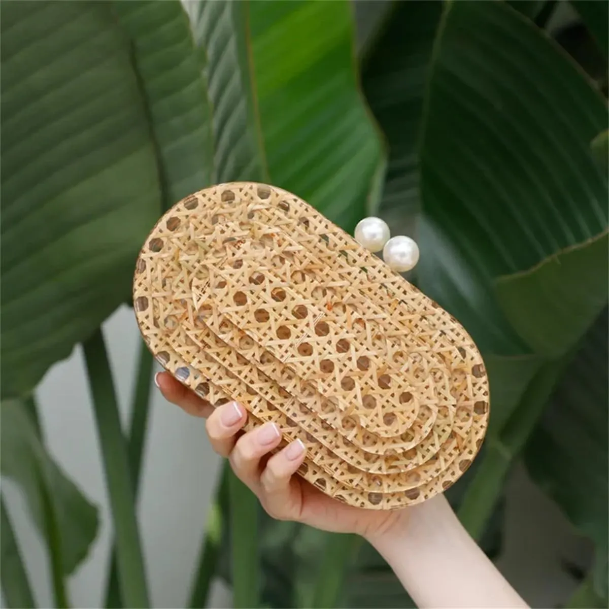 RomanticDesign Women Acrylic Handbag Rattan Woven Pattern Square Box Crossbody Handbag Shoulder Bag Chain Purse