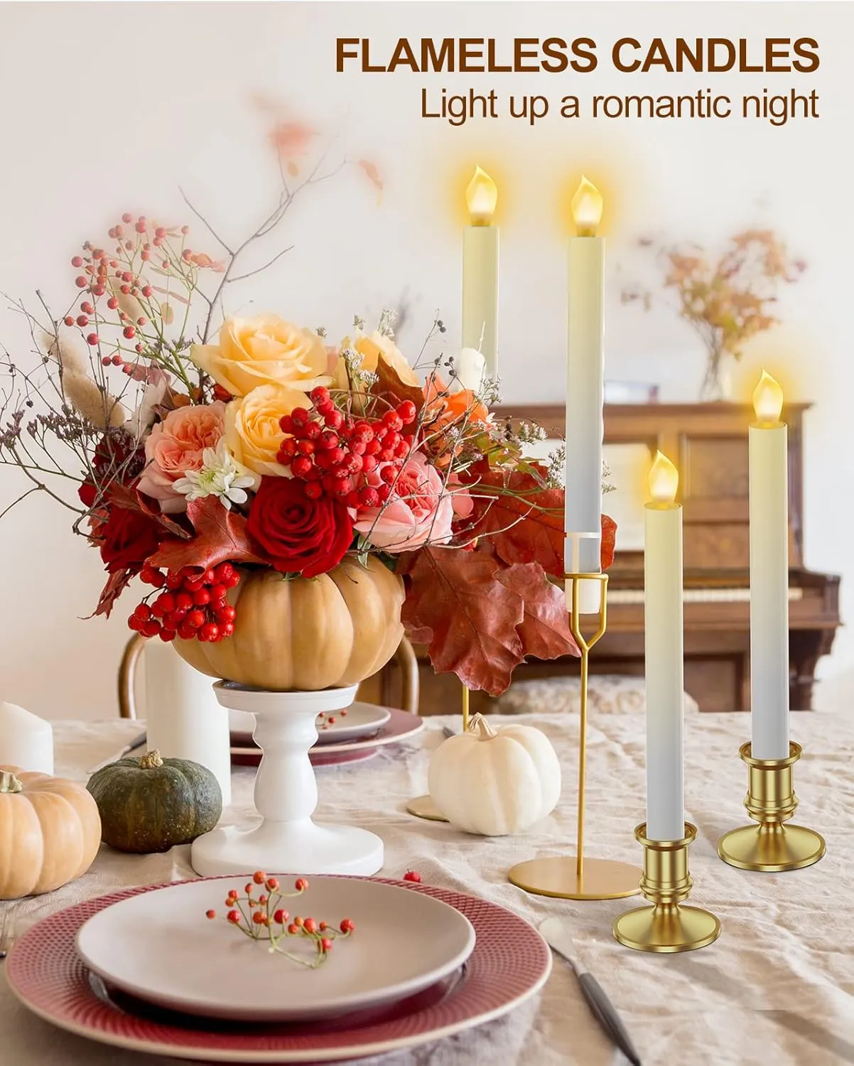 RONXS Window Candles, Flameless Taper Candles with Timer, Christmas Home Wedding Decor Battery Operated Flickering LED Candles with Remote Controls, Gold Candle Holders (6pcs Gold)