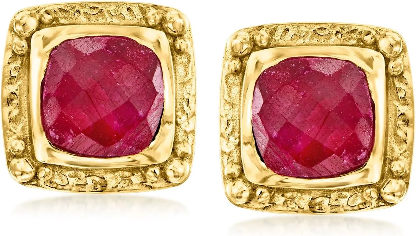 Ross-Simons 8.25 ct. t.w. Ruby Etruscan-Style Earrings in 18kt Gold Over Sterling