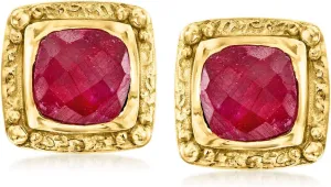 Ross-Simons 8.25 ct. t.w. Ruby Etruscan-Style Earrings in 18kt Gold Over Sterling